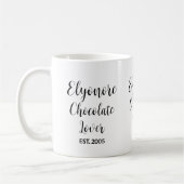 Chocolade Liefhebber Zwarte Script Gepersonaliseer Koffiemok (Links)