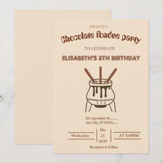 Chocolade Liefhebbers Fondue Feest Uitnodiging (Voorkant / Achterkant)