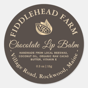 Chocolade Lip Balm Label Gold Cacao Bean Handgemaa