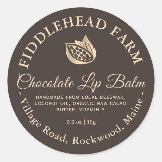 Chocolade Lip Balm Label Gold Cacao Bean Handgemaa (Voorkant)