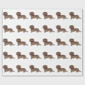 Chocolade Long Hair Dachshund Cute Dog Patroon Cadeaupapier (Vlak)
