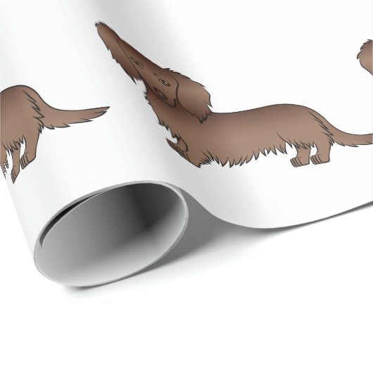 Chocolade Long Hair Dachshund Cute Dog Patroon Cadeaupapier (Rol Hoek)