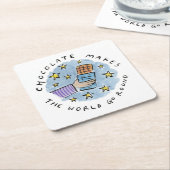 Chocolade maakt de wereld rond kartonnen onderzetters (Schuin)
