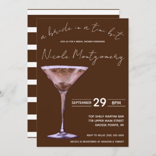 Chocolade Martini, Bruid in een Tini Bit, Bruid Kaart (Voorkant / Achterkant)