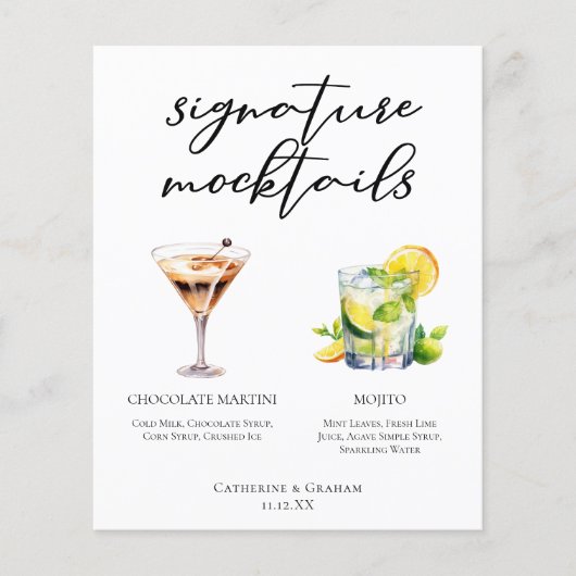Chocolade Martini Mojito Bruiloft Mocktails Menu (Voorkant)