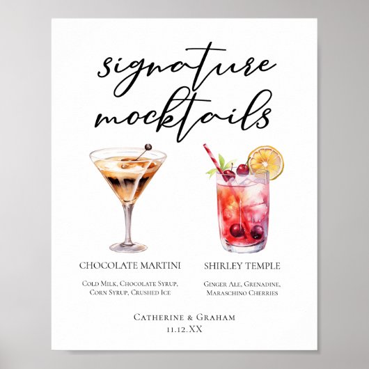 Chocolade Martini Shirley Temple Mocktails Menu Poster (Voorkant)