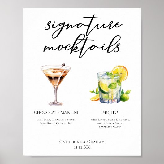 Chocolade Martini Virgin Mojito Mocktails Menu Poster (Voorkant)