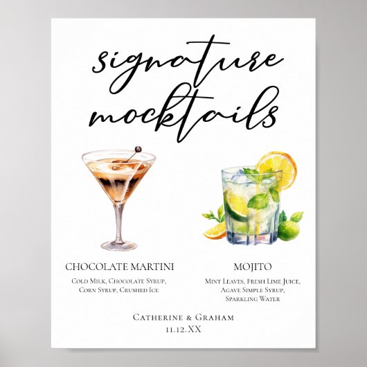 Chocolade Martini Virgin Mojito Mocktails Menu Poster (Voorkant)