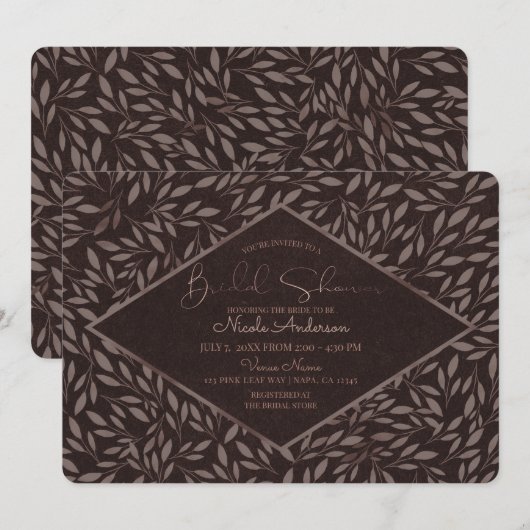 Chocolade Mauve Bladeren Botanische Bruidsdouche Kaart (Voorkant / Achterkant)
