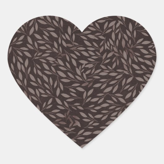 Chocolade Mauve Roze Bladeren Botanische Bruiloft Hart Sticker (Voorkant)