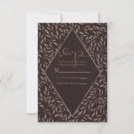 Chocolade Mauve Roze Bladeren Botanische Bruiloft RSVP Kaartje