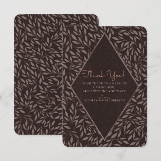 Chocolade Mauve Roze Bladeren Botanische Dank Je Kaart (Voorkant / Achterkant)