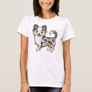 Chocolade Merle Lange Vacht Chihuahua Cartoon Hond T-shirt