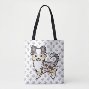 Chocolade Merle Lange Vacht Chihuahua Hond & Pootj Tote Bag
