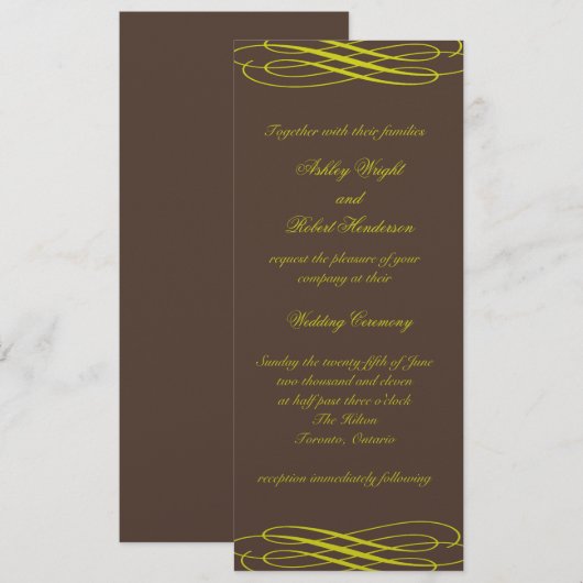 Chocolade met Golden Ribbons Wedding Invitation Kaart (Voorkant / Achterkant)