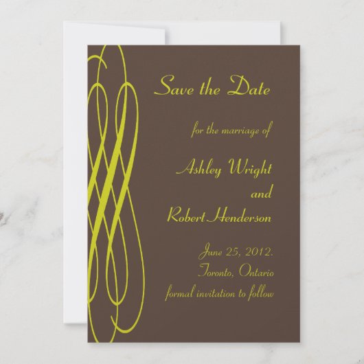 Chocolade met Golden Ribbons Wedding Invitation Save The Date (Voorkant)