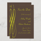 Chocolade met Golden Ribbons Wedding Invitation Save The Date (Voorkant / Achterkant)