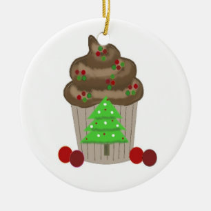 Chocolade met kersttaart keramisch ornament