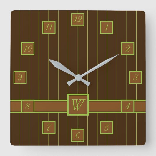 Chocolade met Limoen Pinstripes Clock Vierkante Klok (Voorkant)
