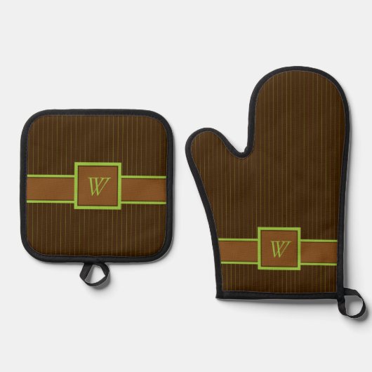 Chocolade met Limoen Pinstripes Ovenwant & Pannenlap Set (Voorkant)