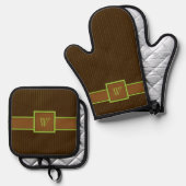 Chocolade met Limoen Pinstripes Ovenwant & Pannenlap Set (Voorkant / Achterkant)