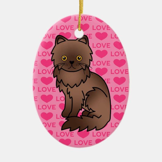 Chocolade Met Oranje Ogen Perzische Kat Liefde Keramisch Ornament (Voorkant)