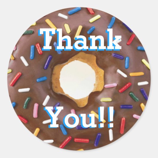 Chocolade met Sprinkles Donut Dank je Ronde Sticker (Voorkant)