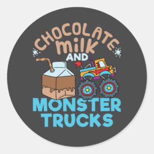 Chocolade Milk en Monster Trucks T-Shirt Ronde Sticker