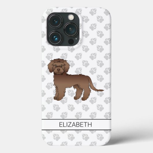 Chocolade Mini Goldendoodle Cartoon Hond & Naam Case-Mate iPhone Case (Achterkant)