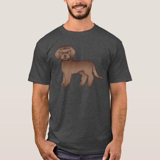 Chocolade Mini Goldendoodle Cartoon Hond T-shirt (Voorkant)