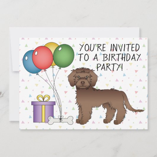 Chocolade Mini Goldendoodle Cartoon Hond Verjaarda Kaart (Voorkant)
