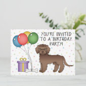 Chocolade Mini Goldendoodle Cartoon Hond Verjaarda Kaart (Staand voorkant)