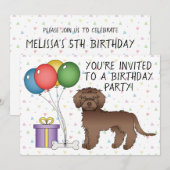 Chocolade Mini Goldendoodle Cartoon Hond Verjaarda Kaart (Voorkant / Achterkant)