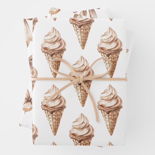 Chocolade Mocha Ice Cream Cones Verjaardag Inpakpapier Vel (In situ)