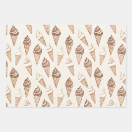 Chocolade Mocha Ice Cream Cones Verjaardag Inpakpapier Vel