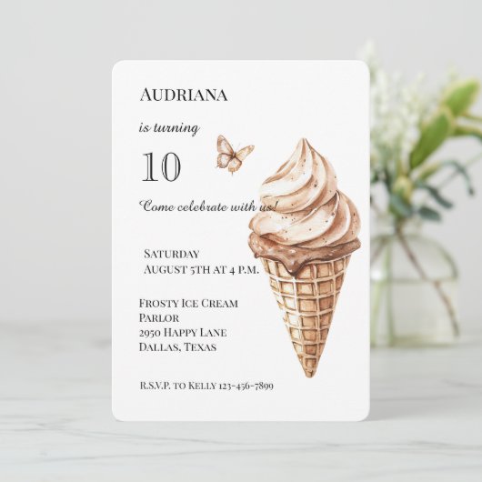 Chocolade Mocha Vanilla Ice Cream Cone Verjaardag Kaart (Staand voorkant)