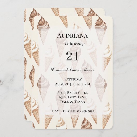 Chocolade Mocha Vanilla Ice Cream Cones Verjaardag Kaart (Voorkant / Achterkant)