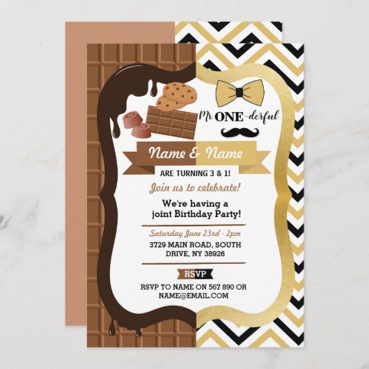 Chocolade & Mr One-derful First Birthday Joint Kaart (Voorkant / Achterkant)