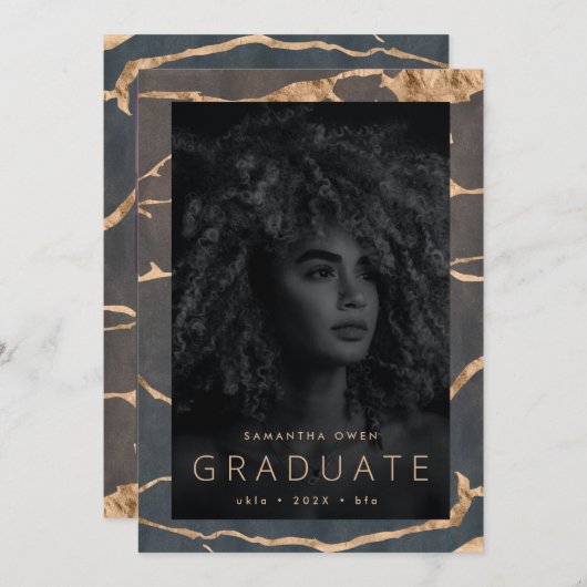 chocolade oasis brown marble golden foil aderes aankondiging (Voorkant / Achterkant)