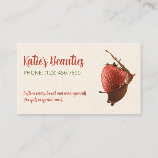 Chocolade-ondergedompelde aardbeien aangepaste QR Visitekaartje (Voorkant)