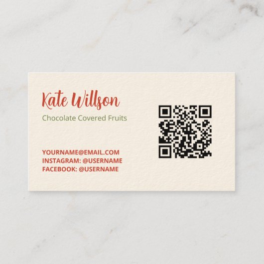 Chocolade-ondergedompelde aardbeien aangepaste QR Visitekaartje (Achterkant)