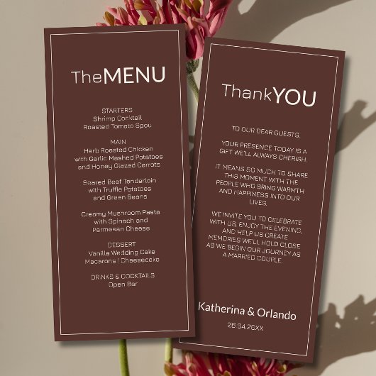 Chocolade Oude Rijkdom Trouwmenu Bedankbrief Programmakaart