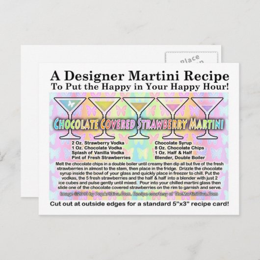 Chocolade Overdekte Aardbei Martini Recept Postca Briefkaart (Voorkant / Achterkant)