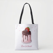 Chocolade Overgoten Aardbeientaart Liefde is Zoet Tote Bag (Voorkant)