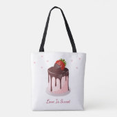 Chocolade Overgoten Aardbeientaart Liefde is Zoet Tote Bag (Achterkant)
