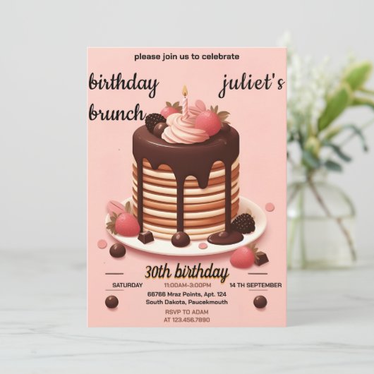 chocolade pannenkoek charme roze Brunch 30e verjaa Kaart (Staand voorkant)
