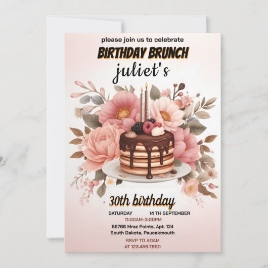 chocolade pannenkoek volwassen roze Brunch 30e ver Kaart (Voorkant)