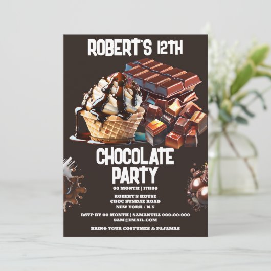 Chocolade partij ijs wafel sundae dessert kaart (Staand voorkant)