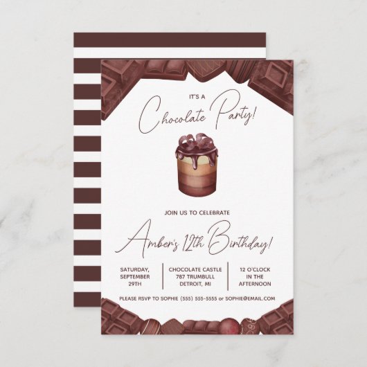 Chocolade Party, Dood door Chocolate Birthday Part Kaart (Voorkant / Achterkant)