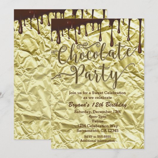 Chocolade Party Gold Faux Folie Wrapper Uitnodigin Kaart (Voorkant / Achterkant)